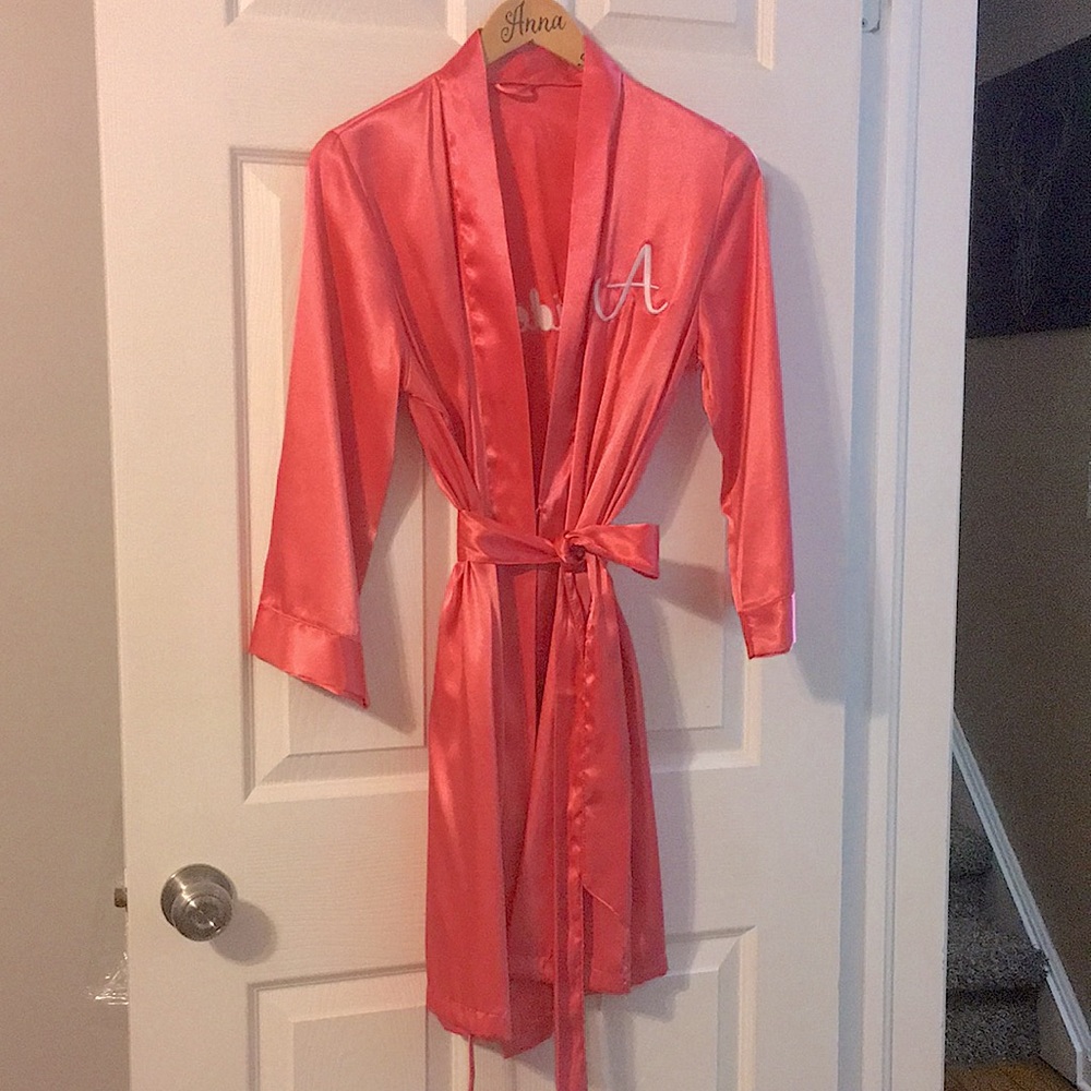 Satin robe, Bridesmaid embroidered
